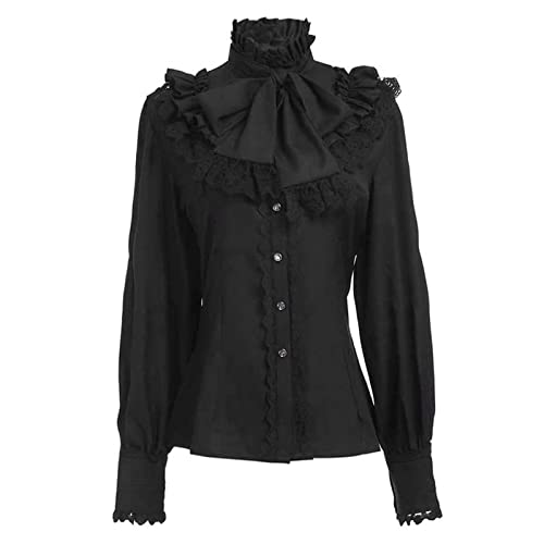 Hemdbluse Langarm Damen Gothic Retro Langarm Bluse mit Rüschen Rüschenbluse Mittelalter Spitzen Shirt Gothic Bluse für Party Oberteil (B01, S) von Generic