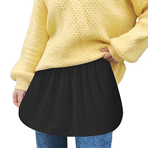 Hemdverlängerung Damen Gefälscht Oberteil Unter Sweep Hemd Minirock für Frauen Mini Skirt Shirt Extenders Damen Unterrock Hemd Verlängerung Rock Blusen Verlängerung (B_Black, L) von Generic