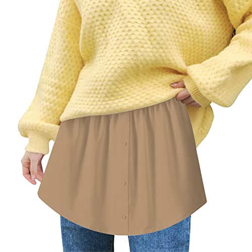 Hemdverlängerung Damen Gefälscht Oberteil Unter Sweep Hemd Minirock für Frauen Mini Skirt Shirt Extenders Damen Unterrock Hemd Verlängerung Rock Blusen Verlängerung (C-Khaki, M) von Generic