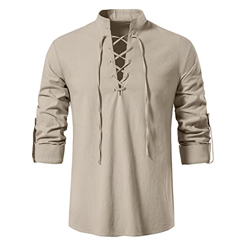 Henley Langarmshirt Herren Schnüren, Hemd Herren Langarm,Shirt Herren Steampunk Mittelalter Slim Fit Langarmhemd Lässig Regular Fit Vintage Freizeithemden Festlich Oberteile Top Halloween von Generic