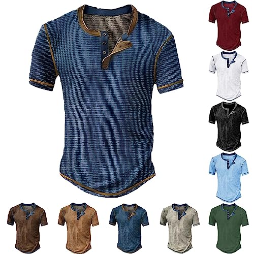 Henley Shirt Herren Kurzarm Enge Basic V Ausschnitt Henley Shirt Tshirt Kurzarm Mit Knopfleiste Extra Dünn Baumwolle T-Shirts Streetwear 4XL Retro Mit Backprint Vintage Shirt Männer T-Shirt von Generic