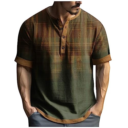Henley Shirt Herren Kurzarm Oversized Tshirt Herren Sommer Hemd Ohne Kragen Herren 4 Knöpfe Slim fit T-Shirt Herren Oberteil Knopfleiste T-Shirts für Herren mit Aufdruck Pullover Herren T Shirt von Generic