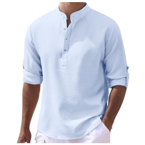 Henley Shirt Herren Mode Streifen Freizeithemd Mit Knöpfe Stehkragen Einfarbig Business-Hemd Locker Langarm Casual Shirts Leicht Luftig Lässiges Hemd Schlichter Modern Tops Henley Shirt Herren Mode Streifen Freizeithemd Mit Knöpfe Stehkragen Einfarbig Business-Hemd Locker Langarm Casual Shirts Leicht Luftig Lässiges Hemd Schlichter Modern Tops von Generic