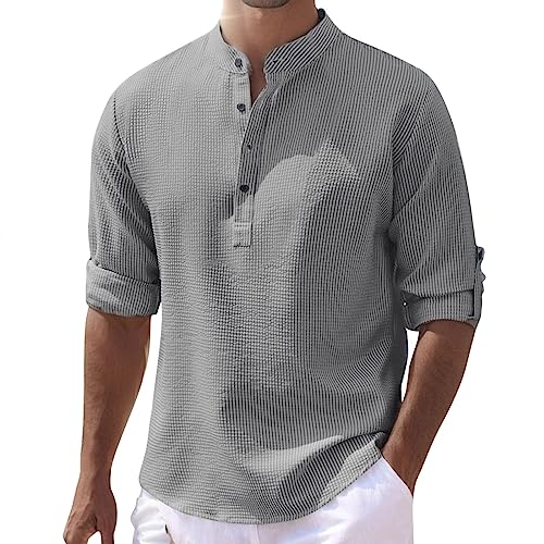 Henley Shirt Herren Mode Streifen Freizeithemd Mit Knöpfe Stehkragen Einfarbig Business-Hemd Locker Langarm Casual Shirts Leicht Luftig Lässiges Hemd Schlichter Modern Tops Henley Shirt Herren Mode Streifen Freizeithemd Mit Knöpfe Stehkragen Einfarbig Business-Hemd Locker Langarm Casual Shirts Leicht Luftig Lässiges Hemd Schlichter Modern Tops von Generic