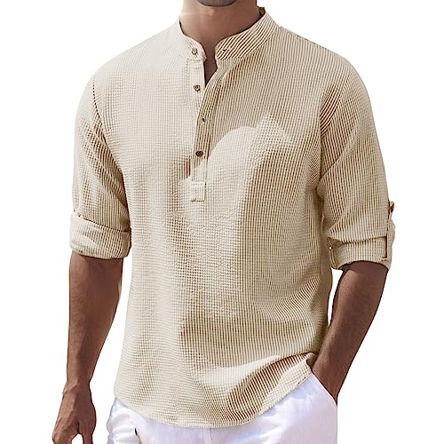 Henley Shirt Herren Mode Streifen Freizeithemd Mit Knöpfe Stehkragen Einfarbig Business-Hemd Locker Langarm Casual Shirts Leicht Luftig Lässiges Hemd Schlichter Modern Tops Henley Shirt Herren Mode Streifen Freizeithemd Mit Knöpfe Stehkragen Einfarbig Business-Hemd Locker Langarm Casual Shirts Leicht Luftig Lässiges Hemd Schlichter Modern Tops von Generic