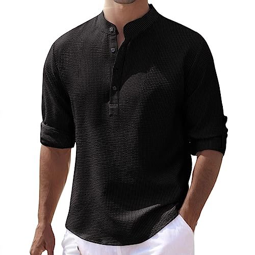 Henley Shirt Herren Mode Streifen Freizeithemd Mit Knöpfe Stehkragen Einfarbig Business-Hemd Locker Langarm Casual Shirts Leicht Luftig Lässiges Hemd Schlichter Modern Tops Henley Shirt Herren Mode Streifen Freizeithemd Mit Knöpfe Stehkragen Einfarbig Business-Hemd Locker Langarm Casual Shirts Leicht Luftig Lässiges Hemd Schlichter Modern Tops von Generic