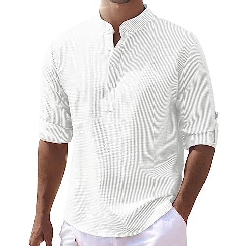 Henley Shirt Herren Mode Streifen Freizeithemd Mit Knöpfe Stehkragen Einfarbig Business-Hemd Locker Langarm Casual Shirts Leicht Luftig Lässiges Hemd Schlichter Modern Tops Henley Shirt Herren Mode Streifen Freizeithemd Mit Knöpfe Stehkragen Einfarbig Business-Hemd Locker Langarm Casual Shirts Leicht Luftig Lässiges Hemd Schlichter Modern Tops von Generic