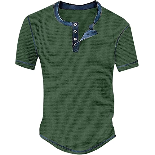 Henley Shirt Herren Tshirt mit Knopfleiste Kurzarm Hemd Männer Freizeithemd Vintage Casual Leicht Baumwolle Slim Fit V Ausschnitt T-Shirt Sommer Oberteile Mode Basic Tshirt AG 4XL von Generic