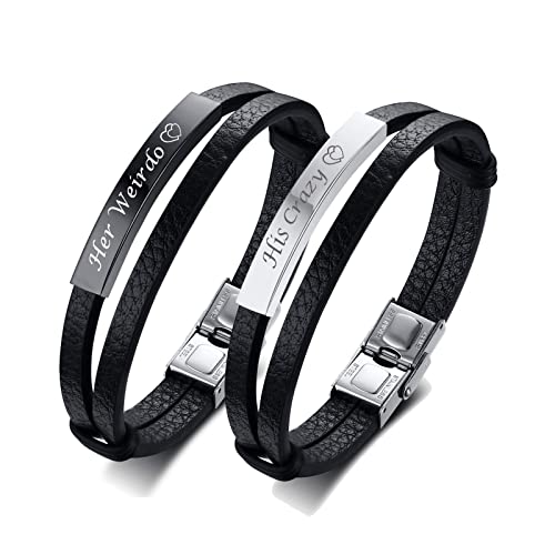 Her Weirdo His Crazy Paar Armbänder, Unisex Inspirational Schmuck Doppelschichten PU Leder Armband Sein und Ihr Distanz Matching Set Für Weihnachten Jubiläum Hochzeit Geburtstag Valentinstag von Generic