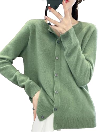 Herbst 100% Feste Merino Wolle Frauen O-Neck Strickjacke Kaschmir Pullover Weibliche Kleidung, Qing Shi Lv, L von Generic