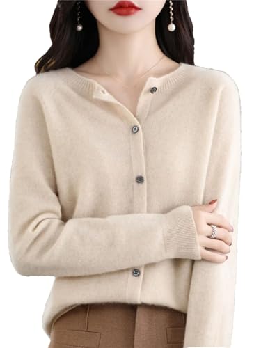Herbst 100% Feste Merino Wolle Frauen O-Neck Strickjacke Kaschmir Pullover Weibliche Kleidung, Yuan Rong Mi, S von Generic
