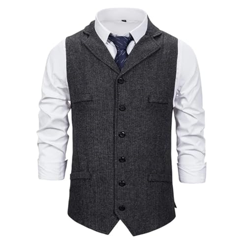 Herbst Business Weste Herren Revers Anzug Weste Mit Taschen Weste Oberbekleidung, Schwarz , XXL von Generic