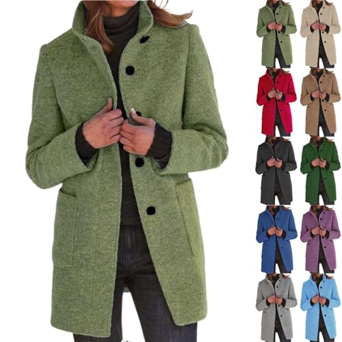 Herbst Mantel Damen Lang Warm Wollmantel Trenchcoat Wolle Schwarzer Wintermantel Damenmantel Elegant Winterjacke Mantel A-Linie Trench Coat Herbstmantel Steppmantel von Generic