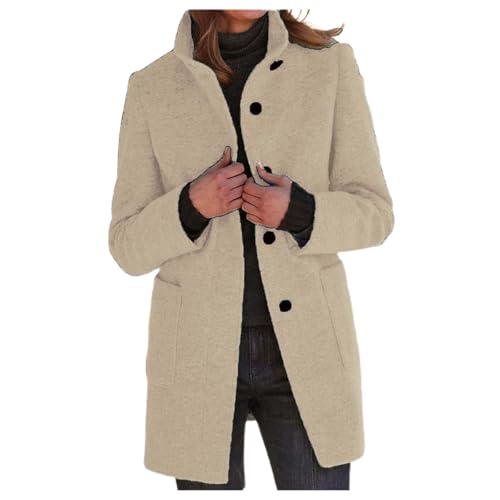 Herbst Mantel Damen Lang Warm Wollmantel Trenchcoat Wolle Schwarzer Wintermantel Damenmantel Elegant Winterjacke Mantel A-Linie Trench Coat Herbstmantel Steppmantel von Generic
