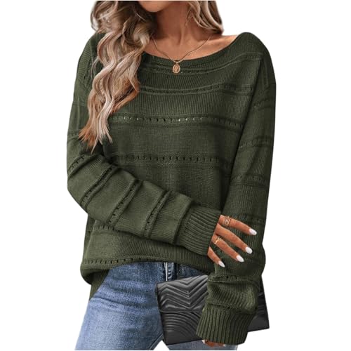 Herbst Pullover Damen Streifen Strickpullover V-Ausschnitt Oversize Style In Mehrfarben für Alltag & Freizeit XL A Army Green von Generic