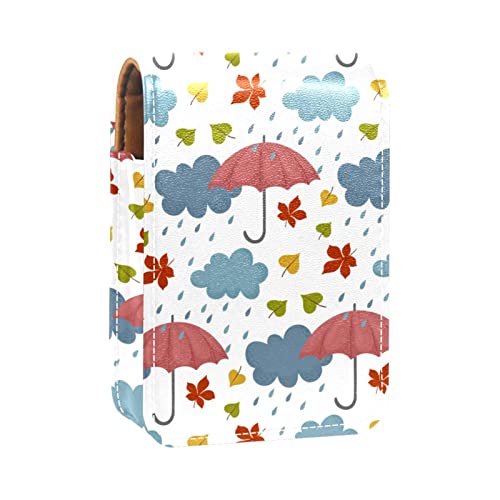 Herbst Regenschirm in Regen-01 Lipgloss Halter Lippenstift Hülle Tragbare Mini Lippenstift Aufbewahrungsbox Reise Lippenstift Organizer Case mit Spiegel für Frauen, Mehrfarbig, 9.5x2x7 cm/3.7x0.8x2.7 in von Generic