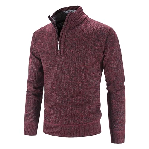 Herbst Winter Herren Halber Reißverschluss Casual Pullover Einfarbig Stehkragen Fleece Pullover Männlichen Gestrickte Strickpullover, Rot/Ausflug, einfarbig (Getaway Solids), Mittel von Generic