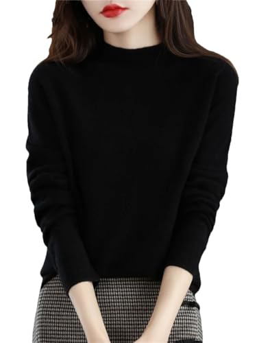 Herbst Winter Mock Neck Wolle Pullover Frauen Lose Warme Kaschmir Pullover Solid Soft Knit Tops, Schwarz , XS von Generic