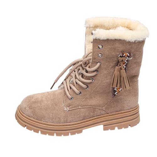 Herbst und Winter Neue Schneestiefel mit niedrigem Absatz und quadratischem Absatz für Frauen in Europa und Amerika sowie Samt mit dickem Vorderriemen und rundem Kopf Damenstiefel (Khaki, 39) von Generic