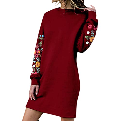 Herbstkleid Damen Pulloverkleid Damen Blumenmuster Sweatshirt Jumper Kleid, Longpullover Herbst Winter Langarm Minikleid Feinstrick Pulli von Generic