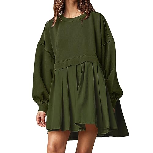 Herbstkleid Damen Pulloverkleid Rundkragen Strickkleid Damen Langarmkleid Strickkleid Oversize Strickpullover Freizeitkleid Vielseitig und Edel Colorblock Oberteile Modisches Sweatshirt (>0-AG, XL) von Generic