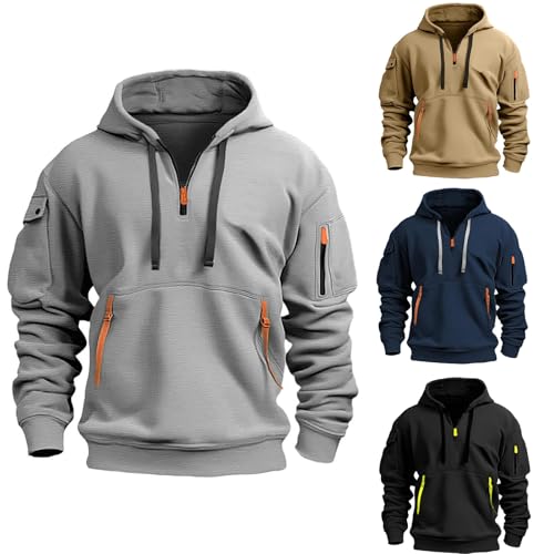 Herren 1/4 Zip Hoodie Pullover Sweatshirt Kapuzenpullover Langarm Übergangsjacke mit Kapuze Kordelzug Freizeit Kapuzenjacke mit Kängurutasche Oversize Kapuzenpulli Sweatjacke von Generic