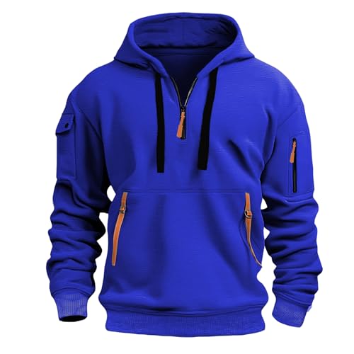 Herren 1/4 Zip Hoodie Pullover Sweatshirt Kapuzenpullover Langarm Übergangsjacke mit Kapuze Kordelzug Freizeit Kapuzenjacke mit Kängurutasche Oversize Kapuzenpulli Sweatjacke von Generic