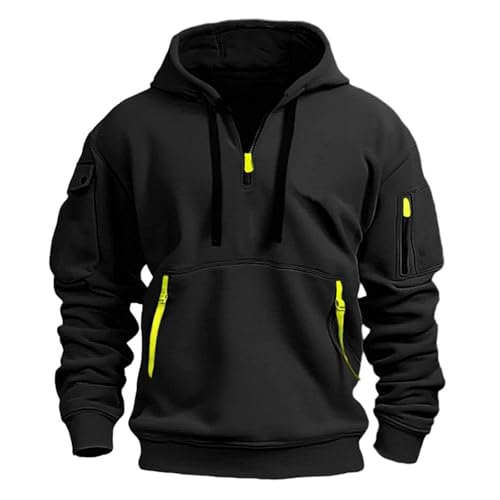 Herren 1/4 Zip Hoodie Pullover Sweatshirt Kapuzenpullover Langarm Übergangsjacke mit Kapuze Kordelzug Freizeit Kapuzenjacke mit Kängurutasche Oversize Kapuzenpulli Sweatjacke von Generic