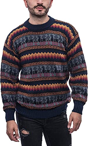 Herren 100% Alpaka Pullover Rundhals Blau MILUVA von Generic