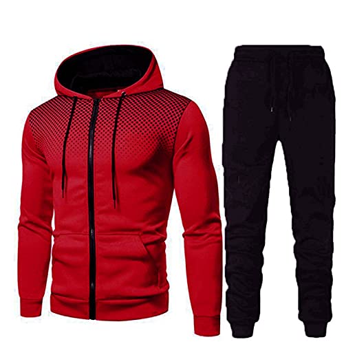 Herren 2-Teilig Set, Ornament Design Barockmuster Sportanzug für Männer Trainingsanzug Laufanzug Gym Freizeitanzug Baggy Tracksuit Comfortable 2-piece Fitness Langarm Sweatshirt (Rot,2XL) von Generic