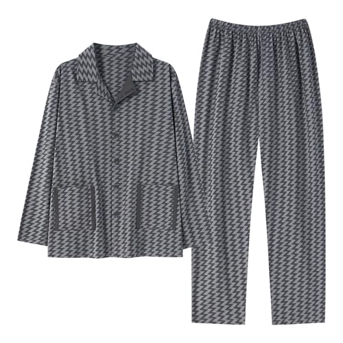 Herren 2-teiliges Pyjama Set Langarm Nachtwäsche Button Down Pjs Sets Weiche Baumwolle Loungewear Nachtwäsche L-4XL,Grau,4XL von Generic