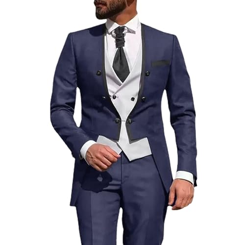 Herren 3 Stück Business Frack Anzug Plus Size Formales Kleid Blazer Weste Hose Hochzeit Prom Bräutigam Smoking Anzüge (Dunkelblau,XXL) von Generic
