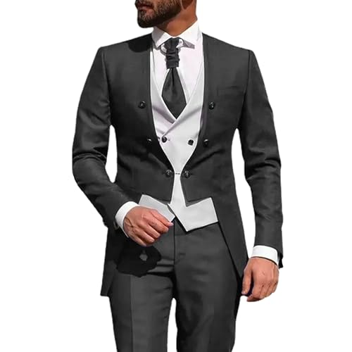 Herren 3 Stück Business Frack Anzug Plus Size Formales Kleid Blazer Weste Hose Hochzeit Prom Bräutigam Smoking Anzüge (Schwarz,M) von Generic