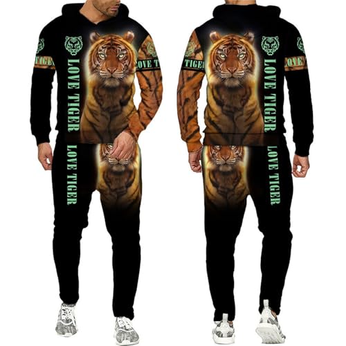 Herren 3D Tiger Jogginganzug Sportanzug Freizeitanzug Tiermuster Hoodie + Jogger Set (s6,L) von Generic