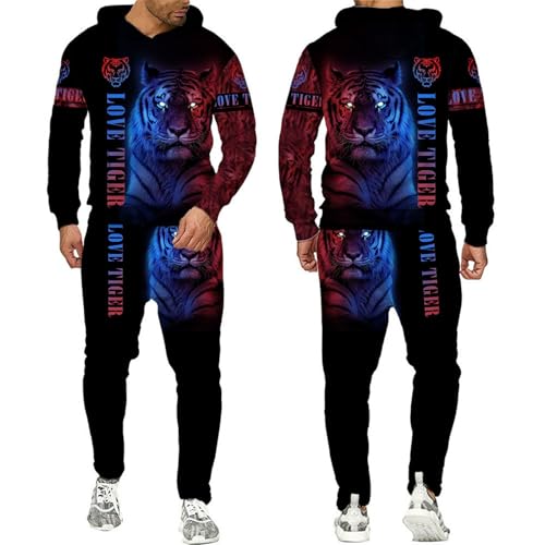 Herren 3D Tiger Jogginganzug Sportanzug Freizeitanzug Tiermuster Hoodie + Jogger Set (s7,XL) von Generic