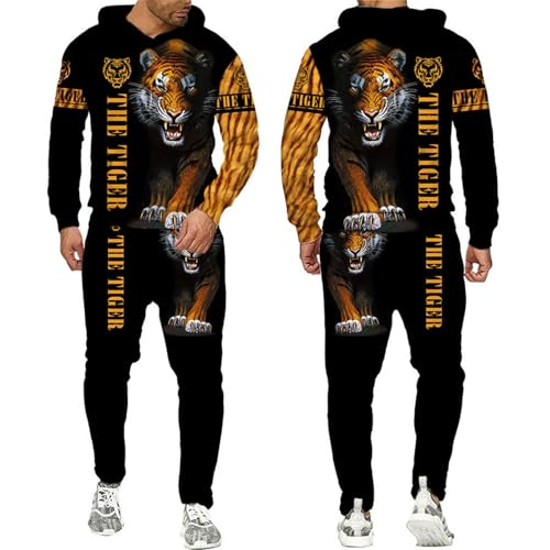 Herren 3D Tiger Jogginganzug Sportanzug Freizeitanzug Tiermuster Hoodie + Jogger Set (s8,M) von Generic
