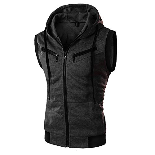 Herren Ärmellose Hoodie Sleeveless Kapuzenpullover mit Reißverschluss Einfarbig Sportweste mit Taschen Herbst Winter Männer Trainingsweste von Generic