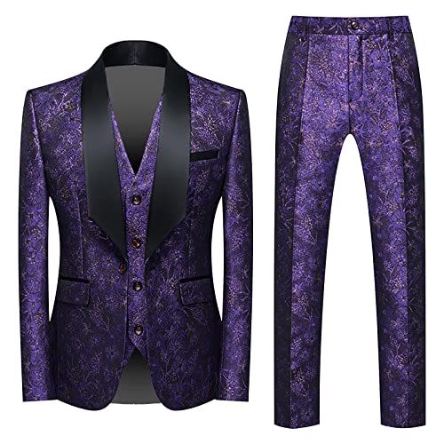 Herren Anzug 3 Teilig EIN Knopf Tweed Smoking Hochzeitsanzug Modern Herrenanzug für Weihnachten Karneval Abschlussball Party Kostüm (Sakko+Weste+Hosen) von Generic