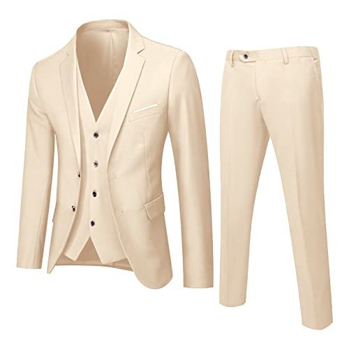 Herren Anzug 3 Teilig Slim Fit Herrenanzug Sakko Weste Hose für Hochzeit Business Regular Fit Anzughose Anzug Weste Smoking Anzug Set für Männer (Khaki, XXL) von Generic
