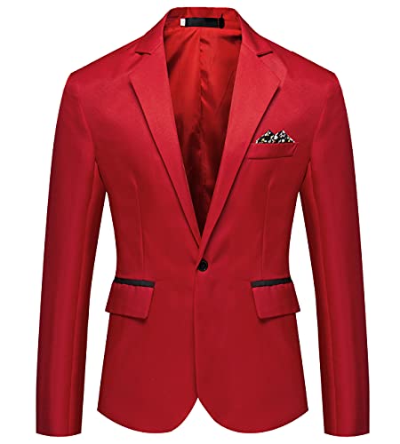 Herren Anzugjacke Einknopf Blazer Slim Fit Sakko Jacke Herbstmantel Business Office Sakkos Anzug Männer Mode Cocktail Abendmode Geschäft Anzüge Jacken Dünne (Rot,4XL,4XL) von Generic