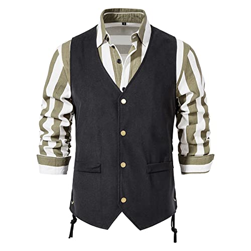 Herren Anzugwesten Lederweste Männer Aermellos Sport Weste Button-down v Collar Lässig Weste Vintage Cowboy Stil Weste Verschleißfest Winter Frühling Alltagskleidung Sportjacke Regular Fit M-3XL von Generic