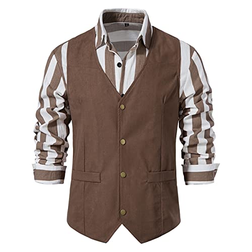 Herren Anzugwesten Lederweste Männer Aermellos Sport Weste Button-down v Collar Lässig Weste Vintage Cowboy Stil Weste Verschleißfest Winter Frühling Alltagskleidung Sportjacke Regular Fit M-3XL von Generic