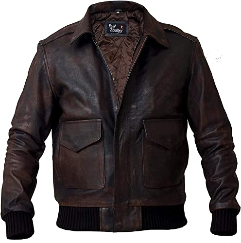Herren Aviator A-2 Flight Navy Air Force Distressed Leder Bomberjacke Gr. L, braun Herren Aviator A-2 Flight Navy Air Force Distressed Leder Bomberjacke Gr. L, braun von Generic