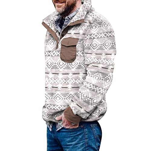 Herren Aztec Fleece Pullover Fuzzy Sherpa Fleecejacke Button down Sweatshirt Warm Vintage Sweatpullover mit Tasche für Männer AR M von Generic