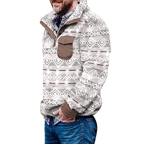 Herren Aztec Fleece Pullover Fuzzy Sherpa Fleecejacke Button down Sweatshirt Warm Vintage Sweatpullover mit Tasche für Männer AR XXL von Generic