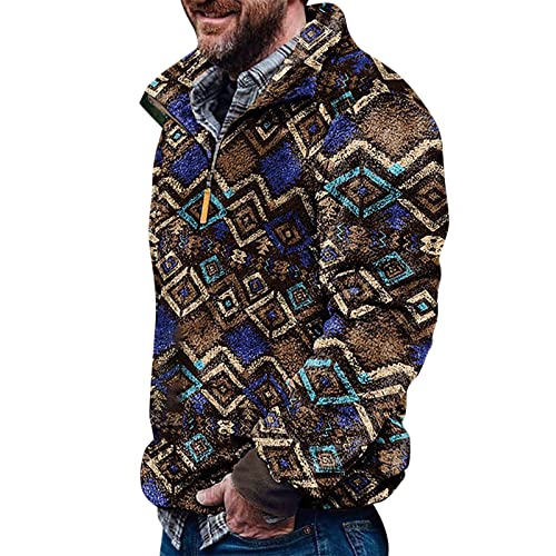 Herren Aztec Fleece Pullover Fuzzy Sherpa Fleecejacke Button down Sweatshirt Warm Vintage Sweatpullover mit Tasche für Männer Q XXL Herren Aztec Fleece Pullover Fuzzy Sherpa Fleecejacke Button down Sweatshirt Warm Vintage Sweatpullover mit Tasche für Männer Q XXL von Generic