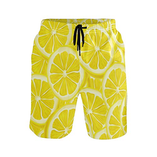 Herren Badehose Gelbe Zitrone Badeshorts Moderne Boardshorts Elastischer Bund Kurze Hosen Für Wandern Surfen Strand 3XL von Generic