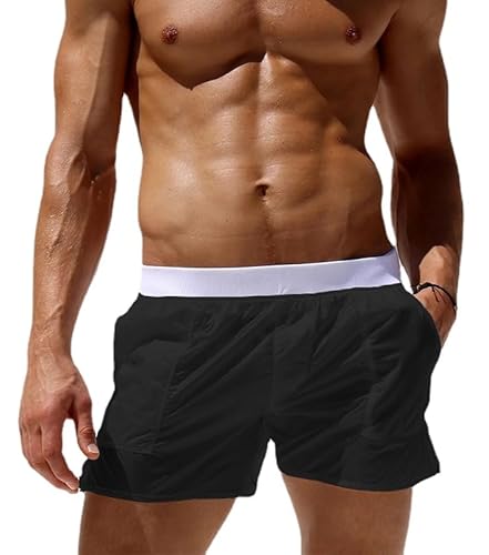 Herren Badehose Stretch Transparent Badeshorts Leicht Schnell Trocknend Strand Badehose Mit Taschen Badebekleidung (Schwarz,S,S) von Generic