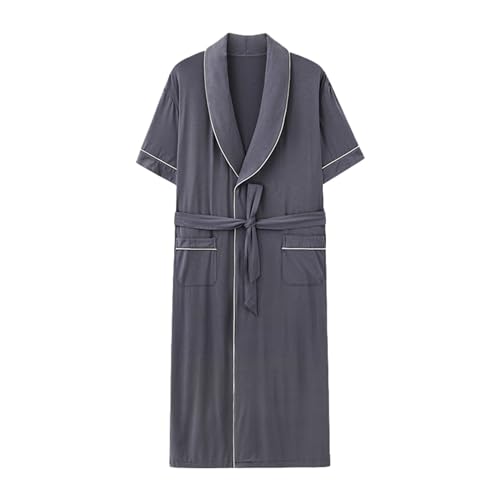 Herren Bademantel Sommer Modal Kurzarm Bademantel Herren dünne Morgenmantel leichte Bademantel mit Taschen abnehmbare Krawatten,2909,3XL von Generic