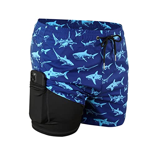 Herren Badeshorts Badehose Schnell Trocken Strandshorts Doppellagige Badehose Atmungsaktiv Hautfreundliche Boardshorts, Hai dunkelblau, M von Generic